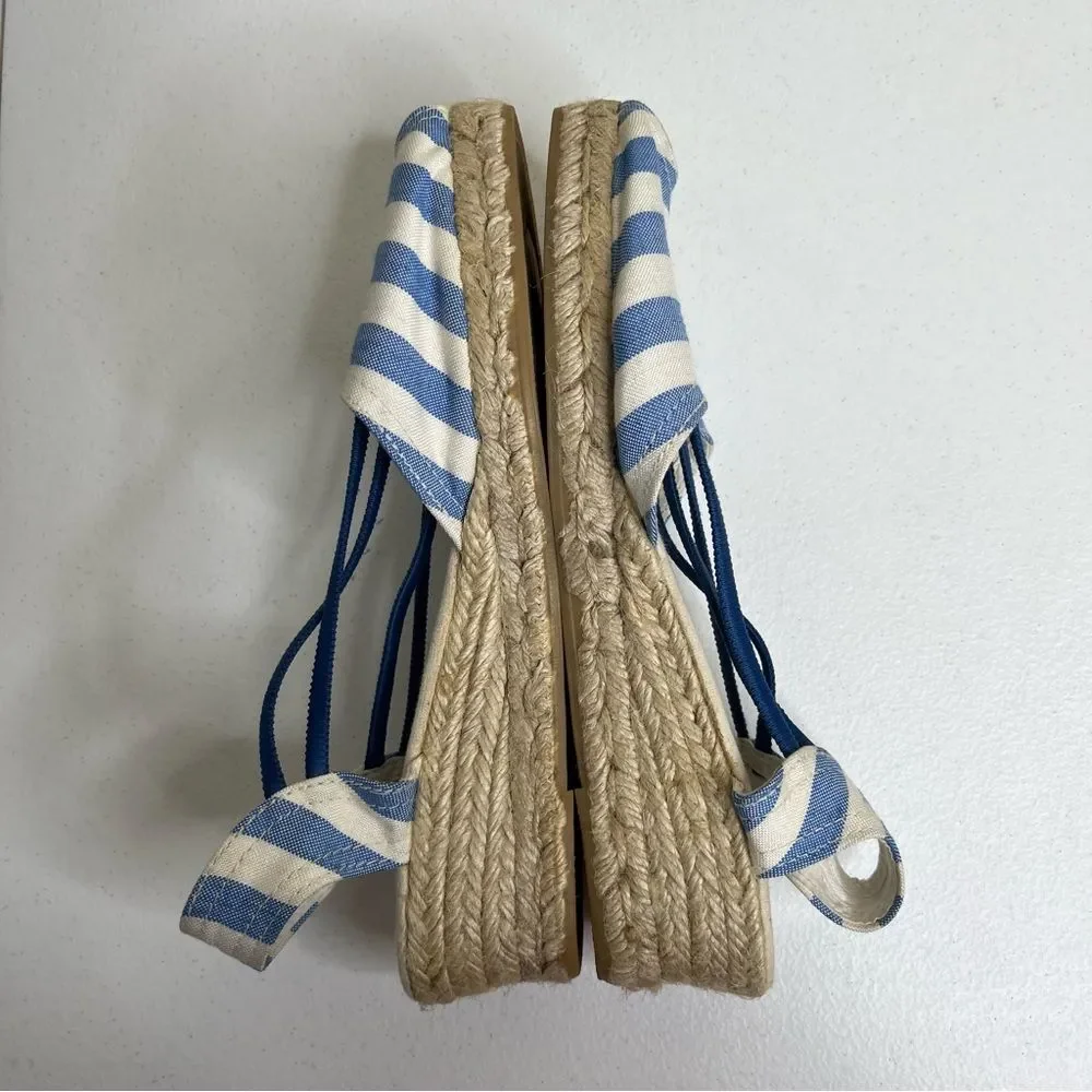Chicos Jessa Blue White Striped Espadrille Wedge Open Toe Sandal Women Size 11